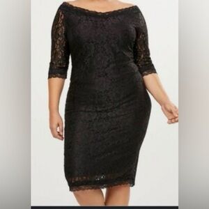 Plus Size Black Lace Off-Shoulder Sheath Dress